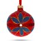 Blue Flowers on Red Glass Ball Christmas Ornament 3.25 Inches